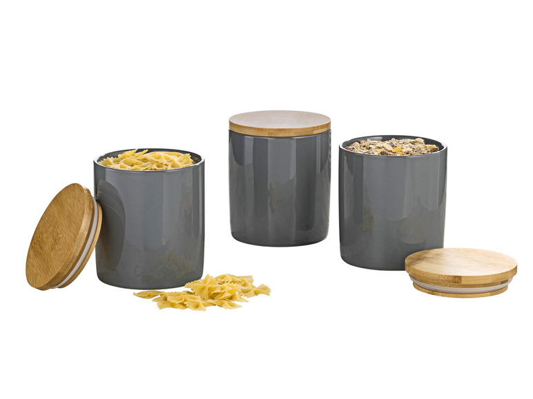 Ga naar volledige schermweergave: Esmeyer Porseleinen dozen met bamboedeksel set van 3 - afbeelding 1