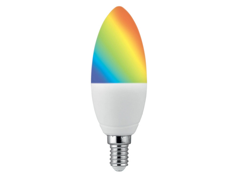 Een kleurrijke LED-lamp met een regenboogkleurige gloed.