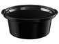 Een zwarte slowcooker pot met deksel.