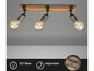 Drie spotjes met houten rail, verstelbaar en E27 fitting.