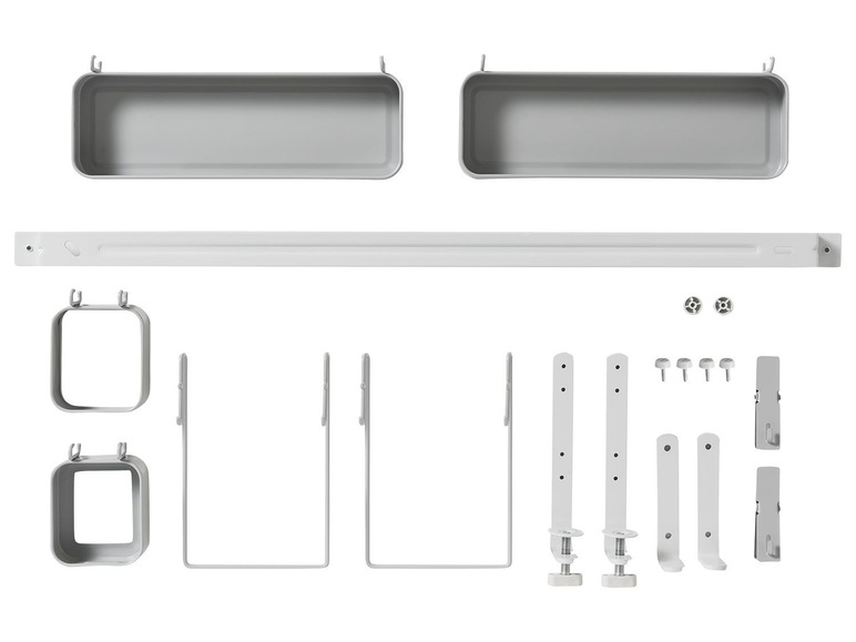Witte badkamerrek met 2 manden, een stang en montagemateriaal.