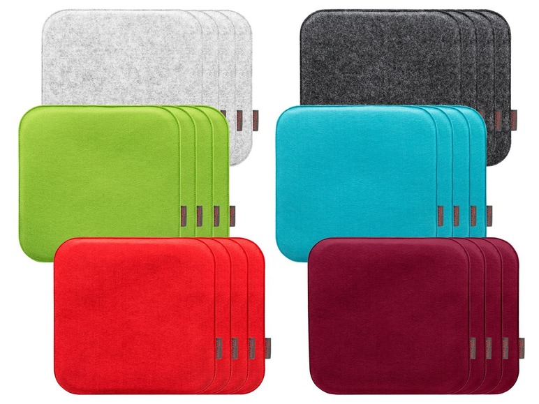 Vier sets felt placemats in verschillende kleuren