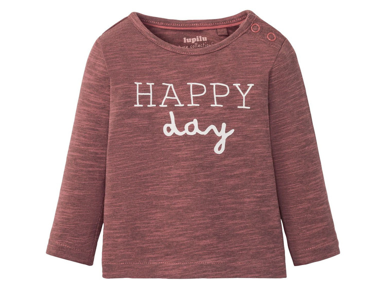 Een roze longsleeve met 'Happy day' print van Lupilu.