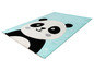 Een blauw vloerkleed met een pandabeer