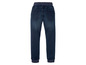 Donkerblauwe jeans met elastiek in de taille.