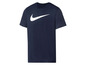 Een donkerblauw T-shirt met een wit Nike-logo.