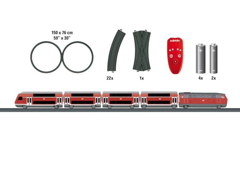 Märklin treinset met locomotief, wagons en rails.