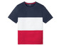 Een blauw, wit en rood gestreept T-shirt van Livergy.
