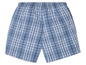 Blauwe geblokte boxershorts.
