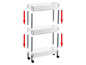 Een wit opbergrek met drie etages en wielen