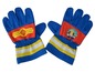 Een paar blauwe handschoenen met een brandweerman Sam-thema.