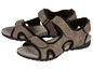 Twee paar bruine sandalen met zwarte banden.