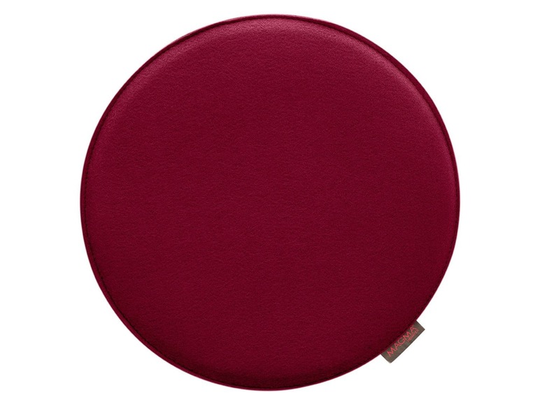 Ronde, bordeauxrode stoelzitting van Magma.