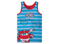 Een blauw gestreept tanktop met Super Wings-print.
