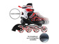 Zwarte en rode inline skates met Apollo wielen en een klik-systeem.