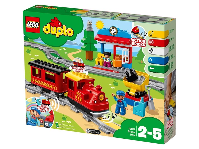 LEGO Duplo stoomtrein met trein, wagon en rails