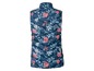 Een donkerblauw vest met een bloemenprint.