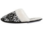 Zwarte en witte pantoffels met een Scandinavisch patroon.