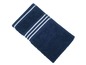 Donkerblauwe handdoek met witte strepen.