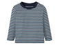 Een gestreept longsleeve shirt voor baby's in blauwe en witte tinten.