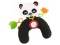 Een Fisher-Price panda-vormige baby-speelmat met ringen, een spiegel en bijt-speelgoed.