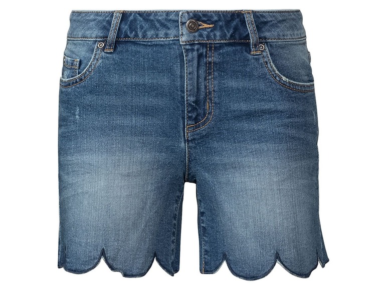Blauwe denim shorts met een gegolfde zoom.