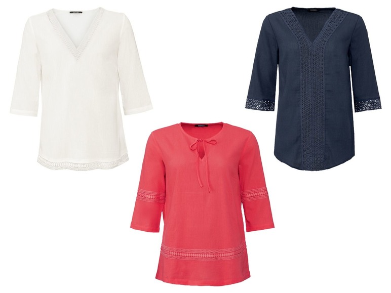 Drie effen shirts met v-hals en kant details.