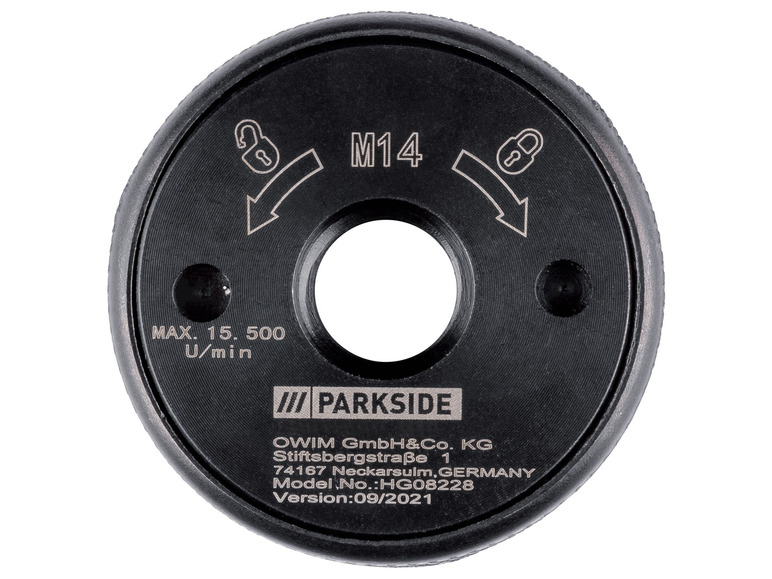 Een zwarte Parkside M14 schijf voor het slijpen.