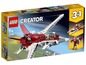 Lego Creator 3-in-1 set met een rood en wit ruimtevaartuig, een alternatieve versie en een robot.