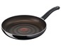 Een zwarte Tefal-koekenpan met een zwarte handgreep.