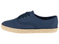Blauwe canvas sneakers met jute zool.