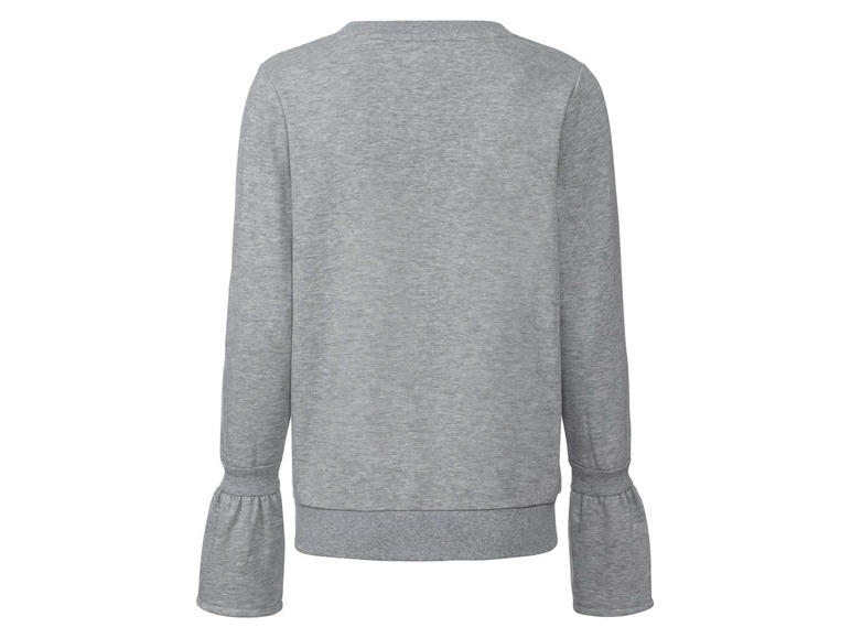 Grijze trui met lange mouwen en gerimpelde manchetten.