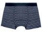 Blauwe boxershorts met strepen.