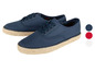 Blauwe canvas sneakers met touwzool.