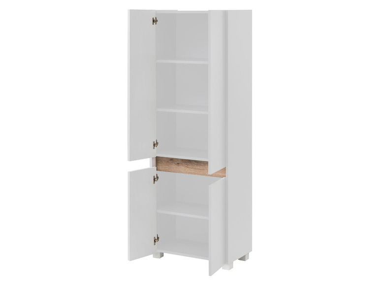 Witte keukenkast met twee deuren en een open vak.