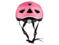 Een roze kinderfietshelm met geïntegreerde lamp.