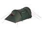 Een groene High Peak tent met rode touwen.