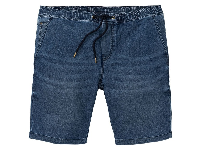 Een paar blauwe spijkerbroeken met een trekkoord.