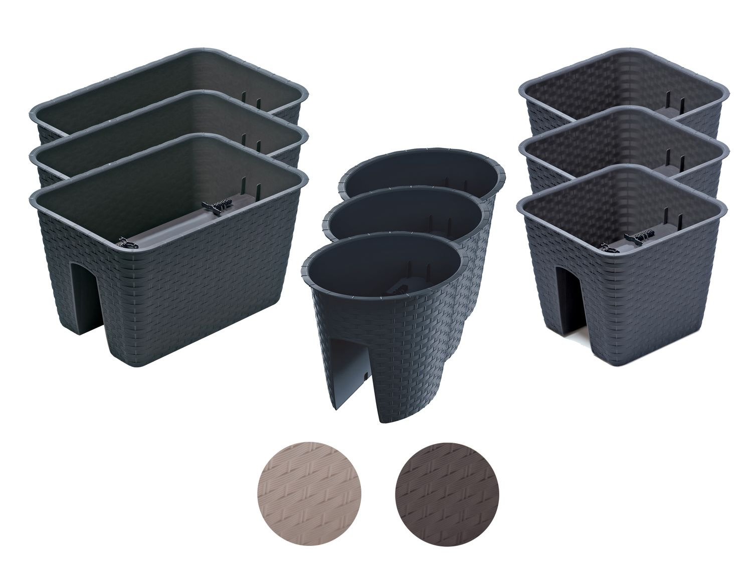 RG-Vertrieb Wamat, bloembak, balkonbak, relingbak, bloempot, 4 kleuren, rotan-look, 2 maten, 400 antraciet