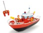 Een rode brandweerboot met een afstandsbediening.