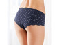Donkerblauwe onderbroek met witte stippen en kant.