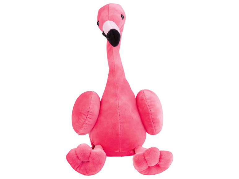Een roze pluche flamingo-knuffeldier.