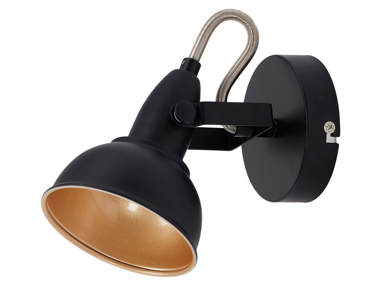 Zwarte wandlamp met gouden binnenkant.