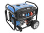 Een blauwe Güde GSE 8701 generator met wielen.