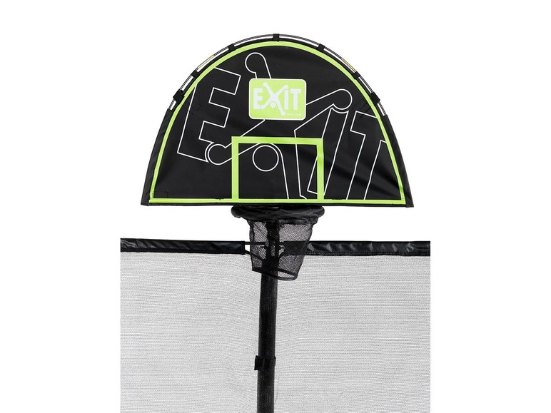 Een trampoline met een basketbalring van Exit Toys.