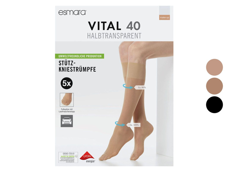 5 paar esmara Vital 40 half-transparante steunkousen met Lycra.