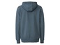 Een donkerblauwe hoodie met capuchon.