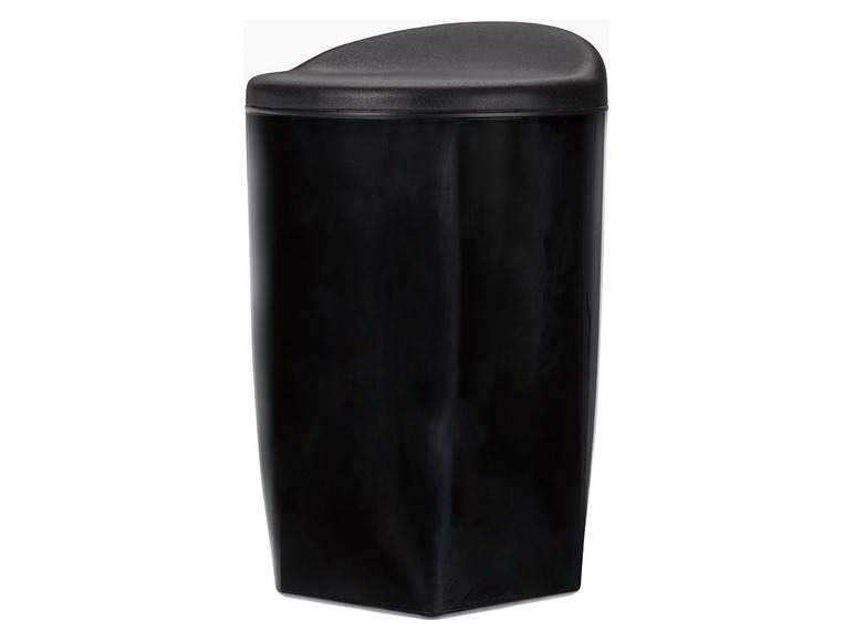 Een zwarte prullenbak met deksel.