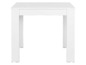 Een witte vierkante eettafel.