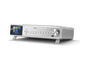 Een zilverkleurige Karcher digitale radio met DAB, FM, Bluetooth, USB en CD-speler.
